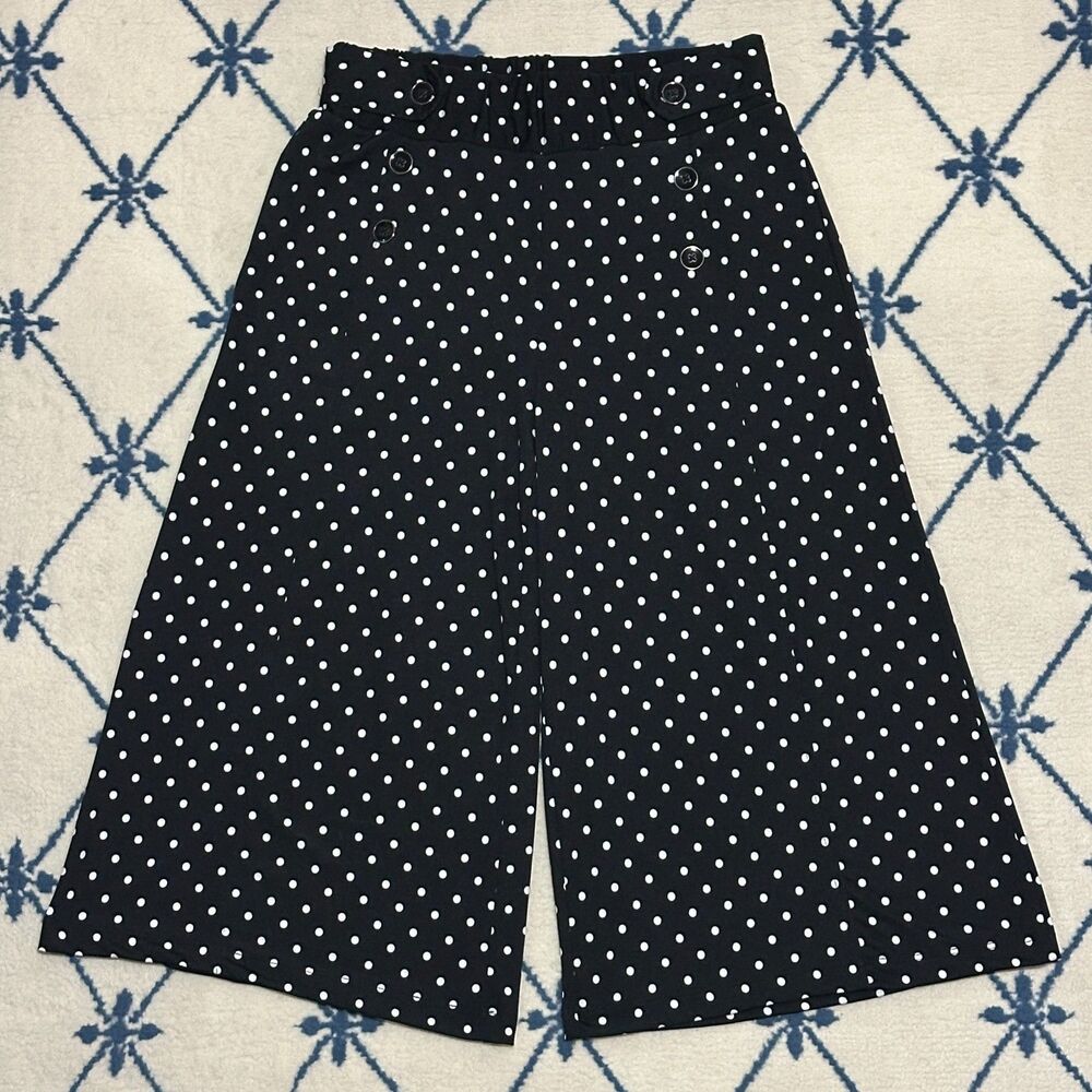 Robert Louis Vintage Y2K Polka Dot High Waist Wide Leg Gaucho Palazzo Culottes